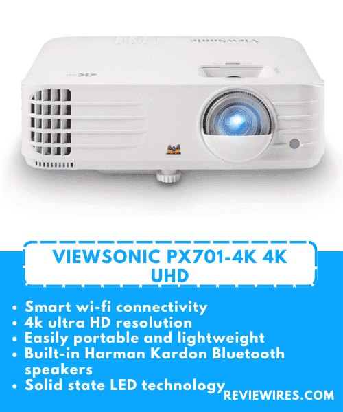 3. ViewSonic True 4K UHD Shorter Throw LED Portable Smart Wi-Fi Home Theater Projector